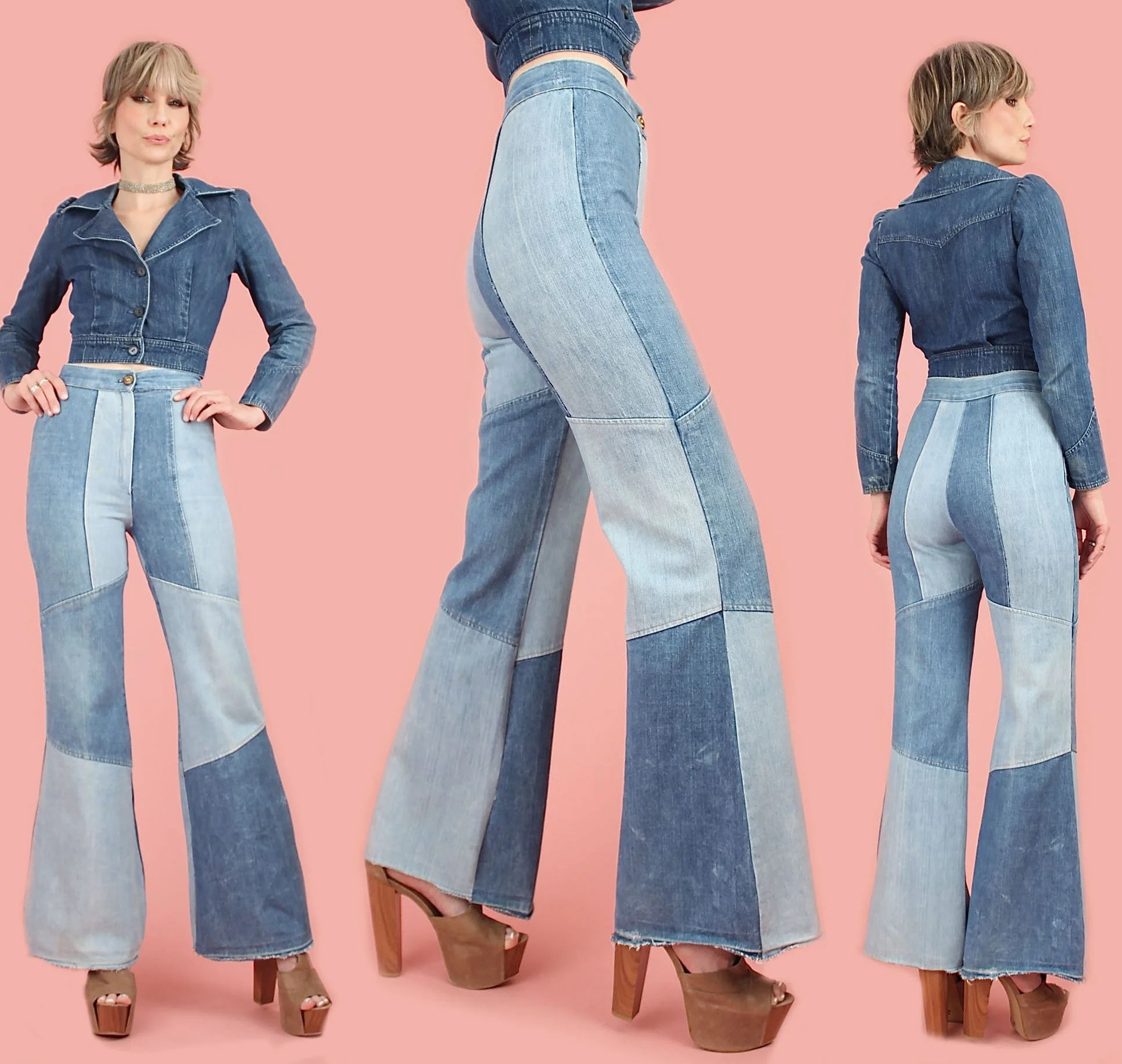 Vintage 70's Chemin de Fer Lace Up Jeans // Bell Bottoms